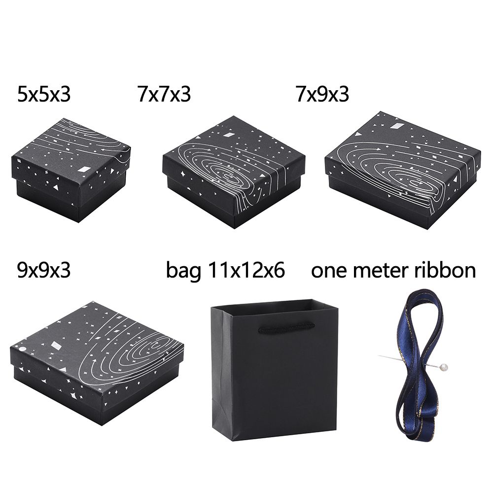 Smykkeskrin stjerne sølv smykkeskrin til smykker øredobber ringe halskjede armbånd svart bag kartong med blått gullbånd