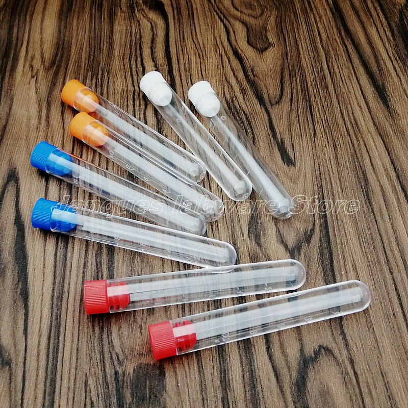 20pcs 16x100mm Clear Plastic Test Tubes With Color Caps and Scale,Party Candy Bottle with Round Bottom Wedding Vial