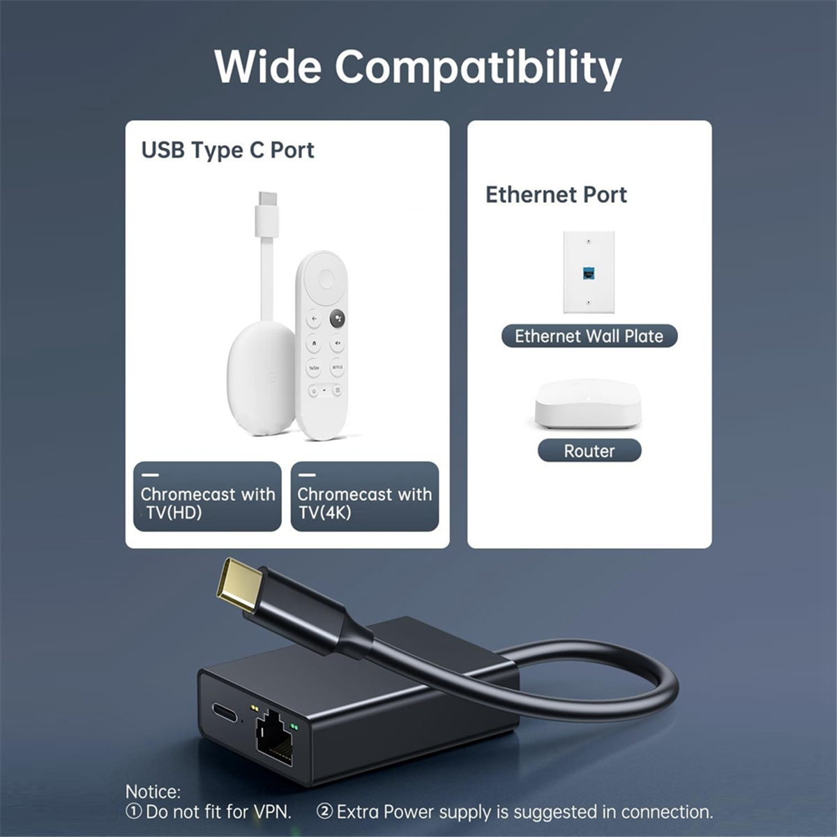 Adaptor ethernet a49t usb-c 2- în -1,  rj45 de rețea 1000 mbps pentru tv, plug and play, gri