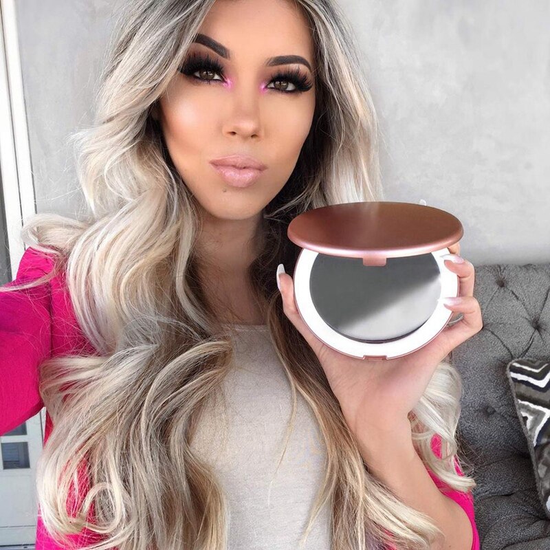 Led Light Mini Makeup Mirror Compact Pocket Face Lip Cosmetic Mirror Travel Portable Lighting Mirror 1X/5X Magnifying Foldable