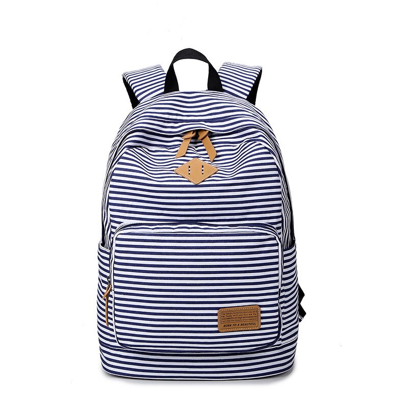 Grote Capaciteit Koreaanse Mooie Meisje Rugzak Vrouwelijke Student Schooltas Japanse Canvas Preppy Stijl Strip Reistas Vrouwen: Blauw