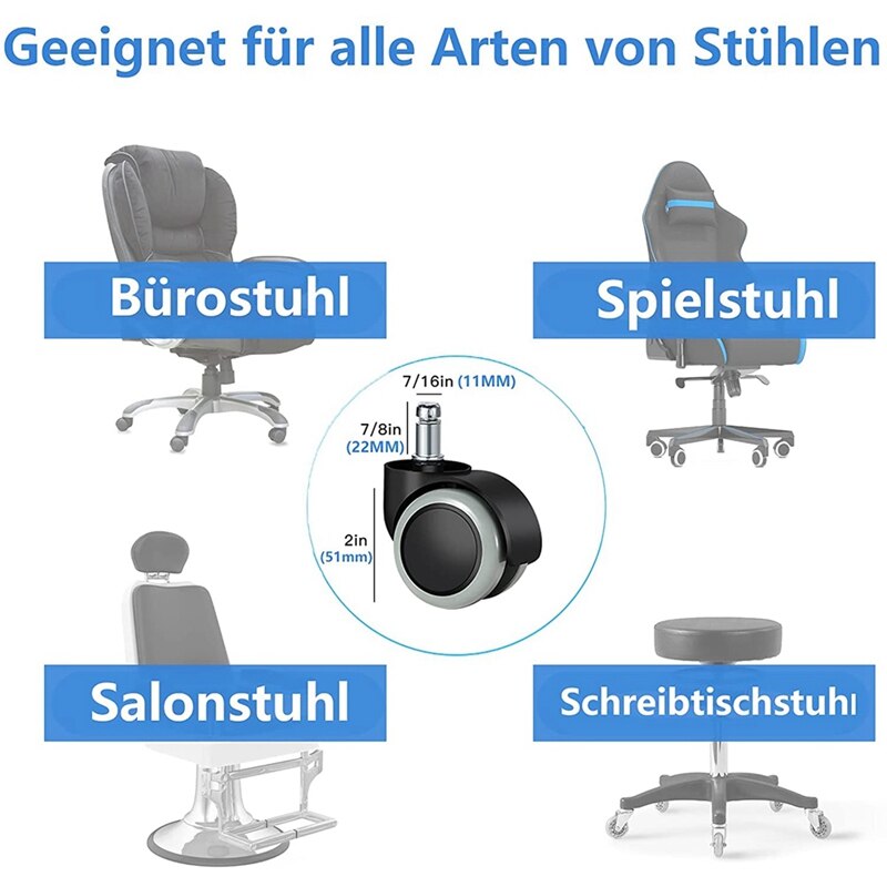 5 Pack Bureaustoel Wielen 11 Mm/22 Mm Vervanging Hard Floor Wielen Voor Gaming Stoelen, swivel Stoelen, Bescherm Floor