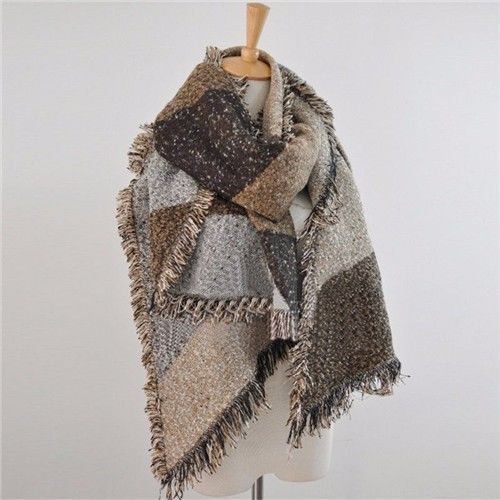 Winter Warm Large Scarves Women's Thick Long Cashmere Winter Wool Blend Soft Plaid Scarf Shawl Wrap Plaid Scarf: Burgundy