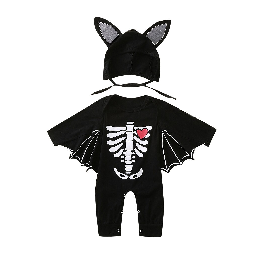 Neugeborenen Baby Jungen Mädchen Kleidung Halloween Cosplay Kostüm Romper Langarm Karton Schädel Overalls + Hut Outfits 6 9 12 18 monate: A / 18m