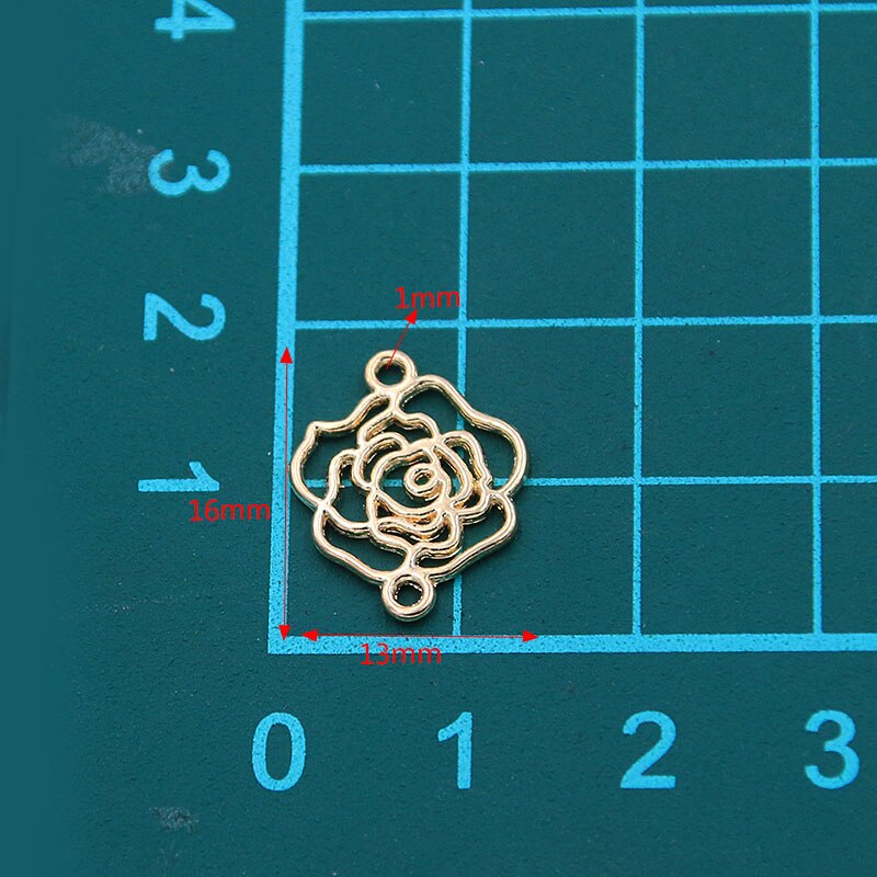 40Pcs 2 Kleur 13*16Mm Kc Goud Papier Rose Charms Plant Connector Metaallegering Diy Ketting Armband handwerk Markering Bevindingen