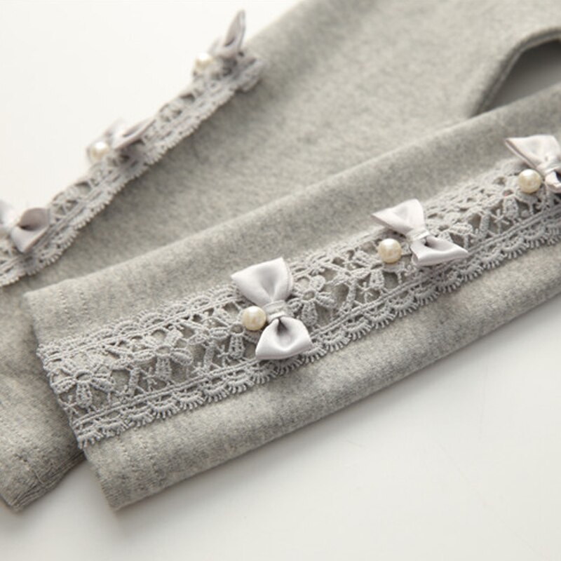 Herfst Lente 100-150Cm 3-12 Jaar Katoen Met Parels Boog Bloem Bloemen Lace Parels Patchwork baby Kids Leggings Voor Meisjes