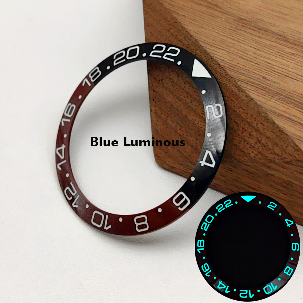 Inserto de bisel de reloj GMT luminoso azul de 38mm apto para SKX007 SRPD GMT caja de reloj NH35 piezas de anillo de inserción de bisel de cerámica: Salmón