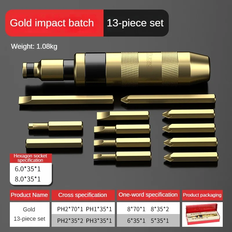 Destornillador de impacto , herramienta de electricista, accesorio de grifo, Extractor de aflojador de tornillo giratorio, herramientas de mano, destornillador de martillo: Grey