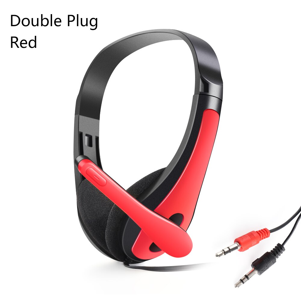 1PC 3.5mm Microphone Headset Noise Cancelling Stereo Headset Head Headphone Earphones For PC Computer Phone: red Double Plug