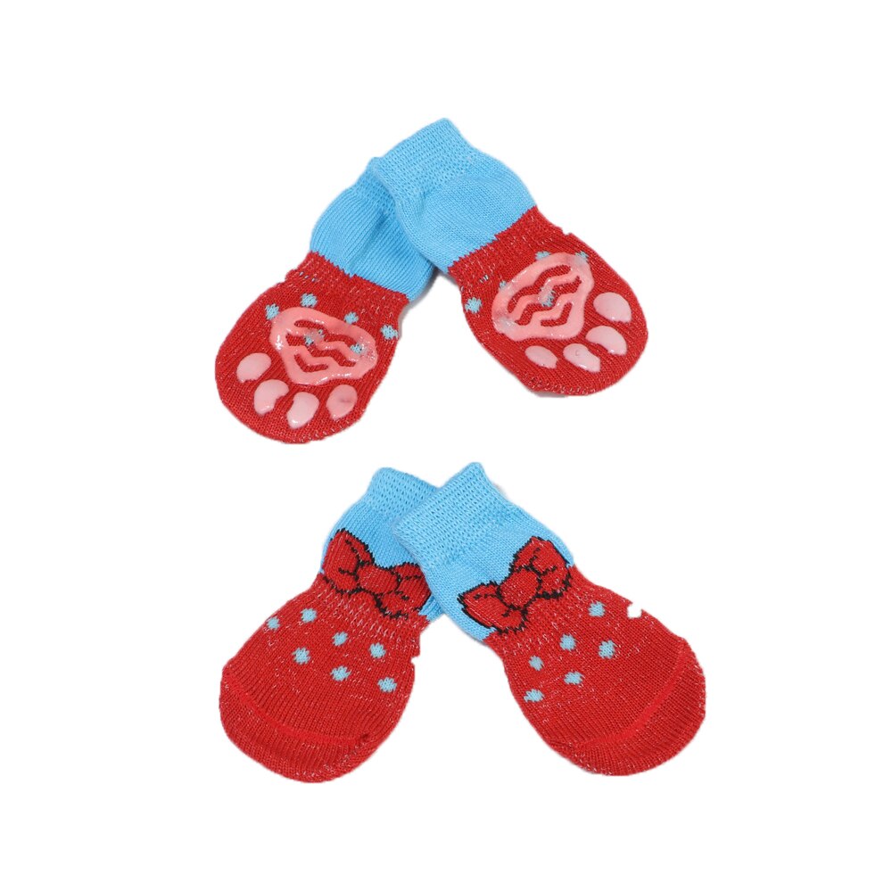 Winter 4pcs/set Puppy Kitten Socks Cute Non-Slip Dogs Cats Socks Indoor Warm Pet Shoes for Chihuahua Small Dog Accessories Stuff: red / L
