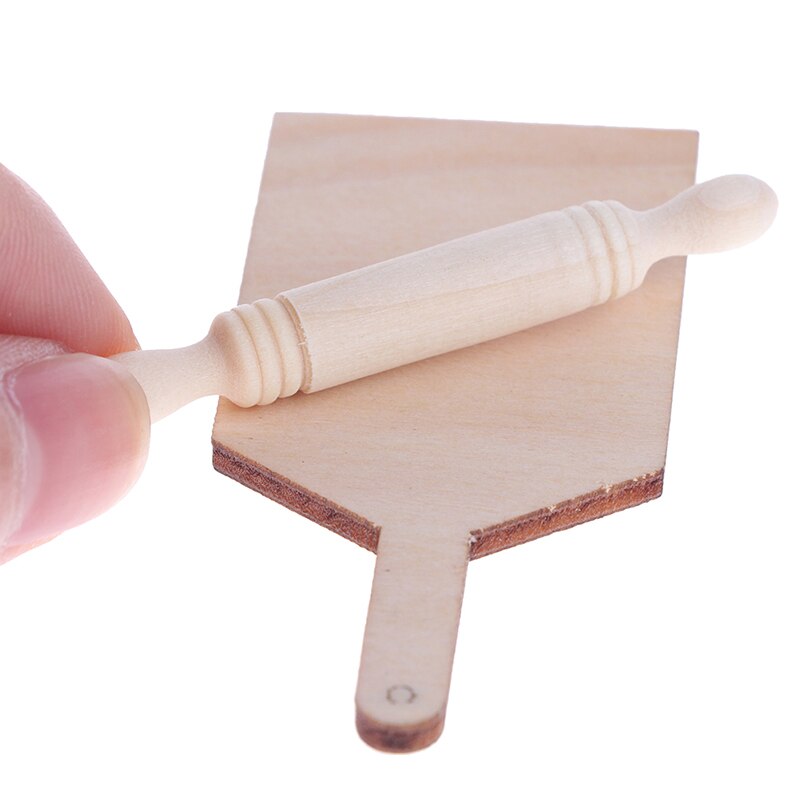 1Set 1:12 Poppenhuisminiaturen Keuken Snijplank Rolling Pin Set Accessoires Speelgoed