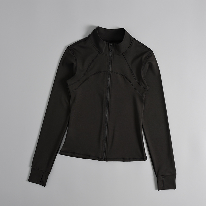 Women's Sportswear Full Zip Up Yoga Jacket Gym Fitness Jackets With Thumb Hole: L / black