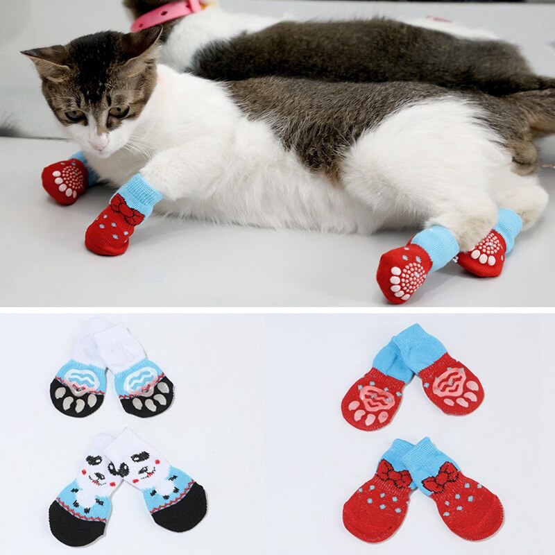 4pcs/set Pet Dog Socks Soft Cotton Anti-Slip Warm Antiskid Paws Dirts Away Easy Washing Indoor Dogs Cat Cotton Shoe Socks
