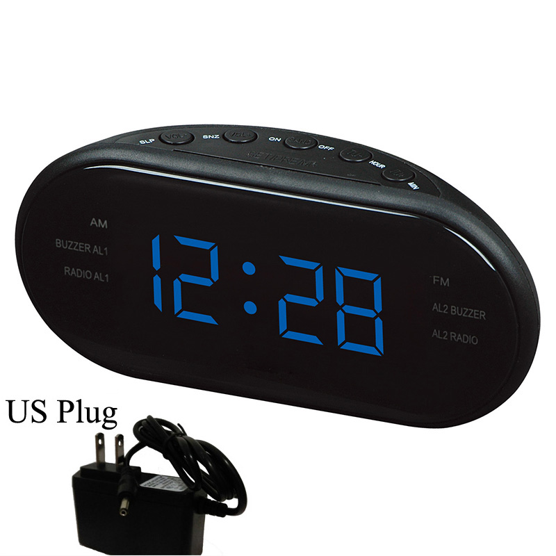 Sleep & Snooze Function Outlet Powered Big Digit Display for Bedroom LED Digital Alarm Clock AM/FM Radio with Dual Alarms: Blue US