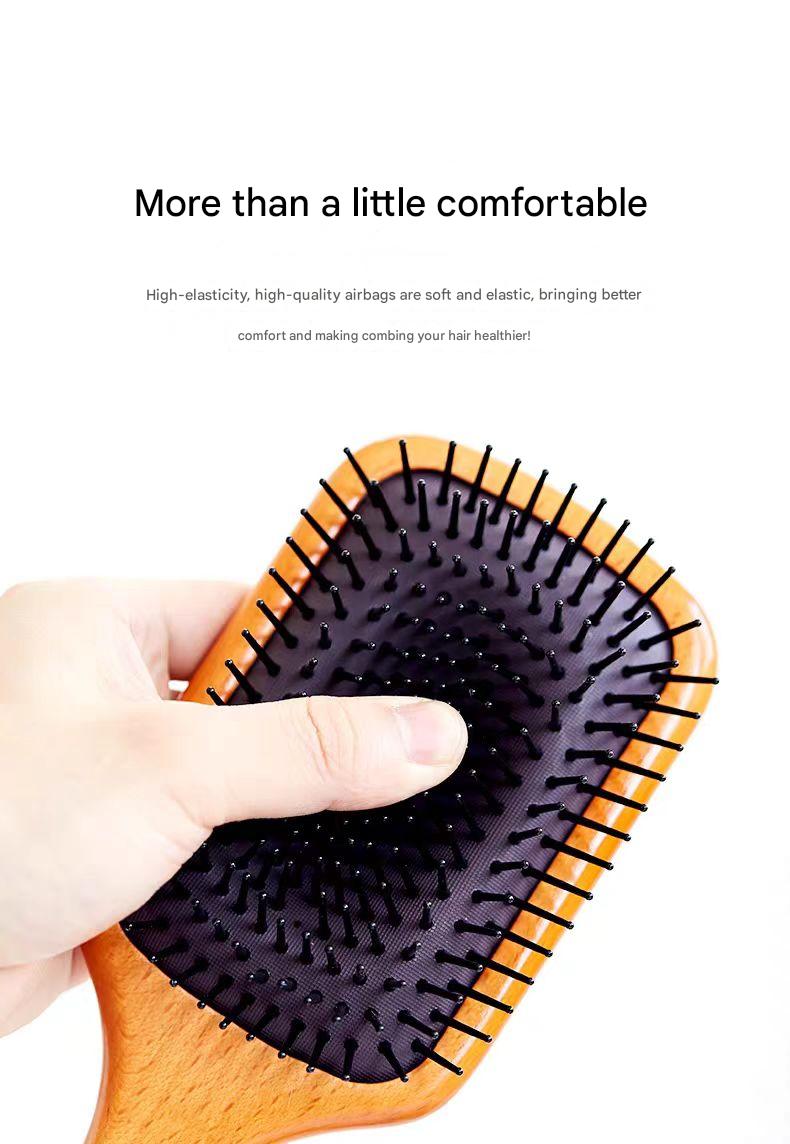 Peine de masaje con cojín de bambú cuadrado, cepillo de pelo alisador antiestático para cabello rizado o liso, cepillo de paleta grande