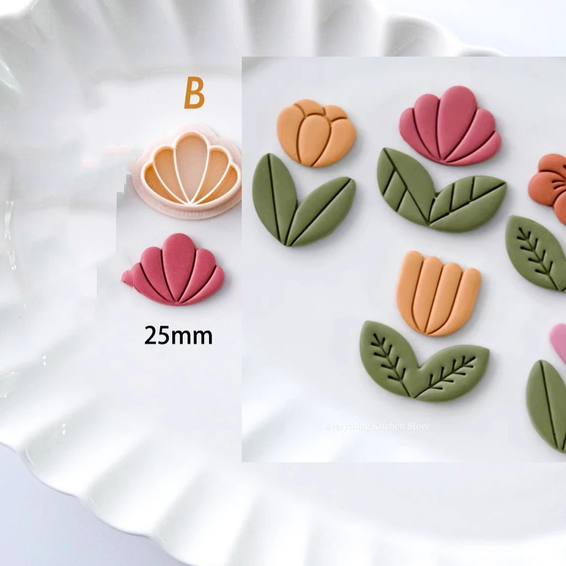Cortador de arcilla polimérica con forma de Margarita y tulipán, herramientas de corte para modelado de joyería, pendientes de cerámica suave, broche de arcilla, hojas de flores, bricolaje: Verde claro