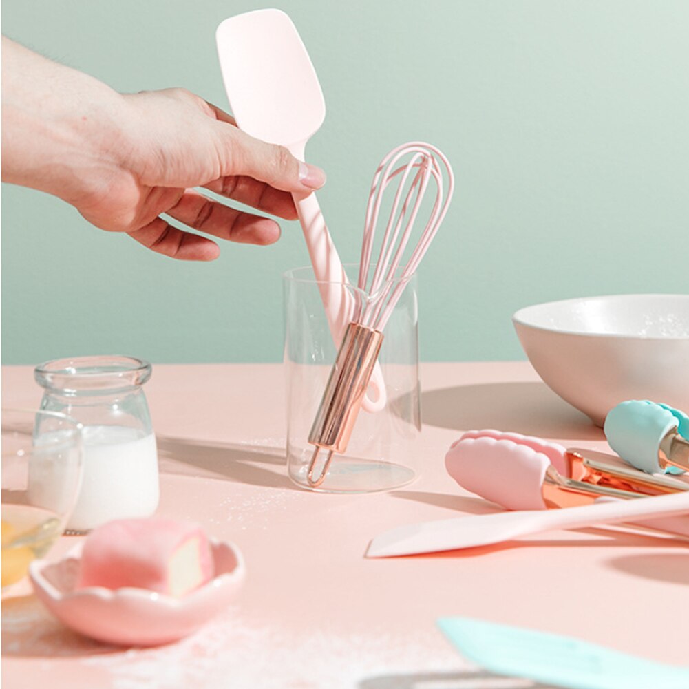 Silicone Kitchenware Cooking Utensils Kitchen Non-Stick Cookware Spatula Colander Mini Baking Tool Pink Handle Cooking