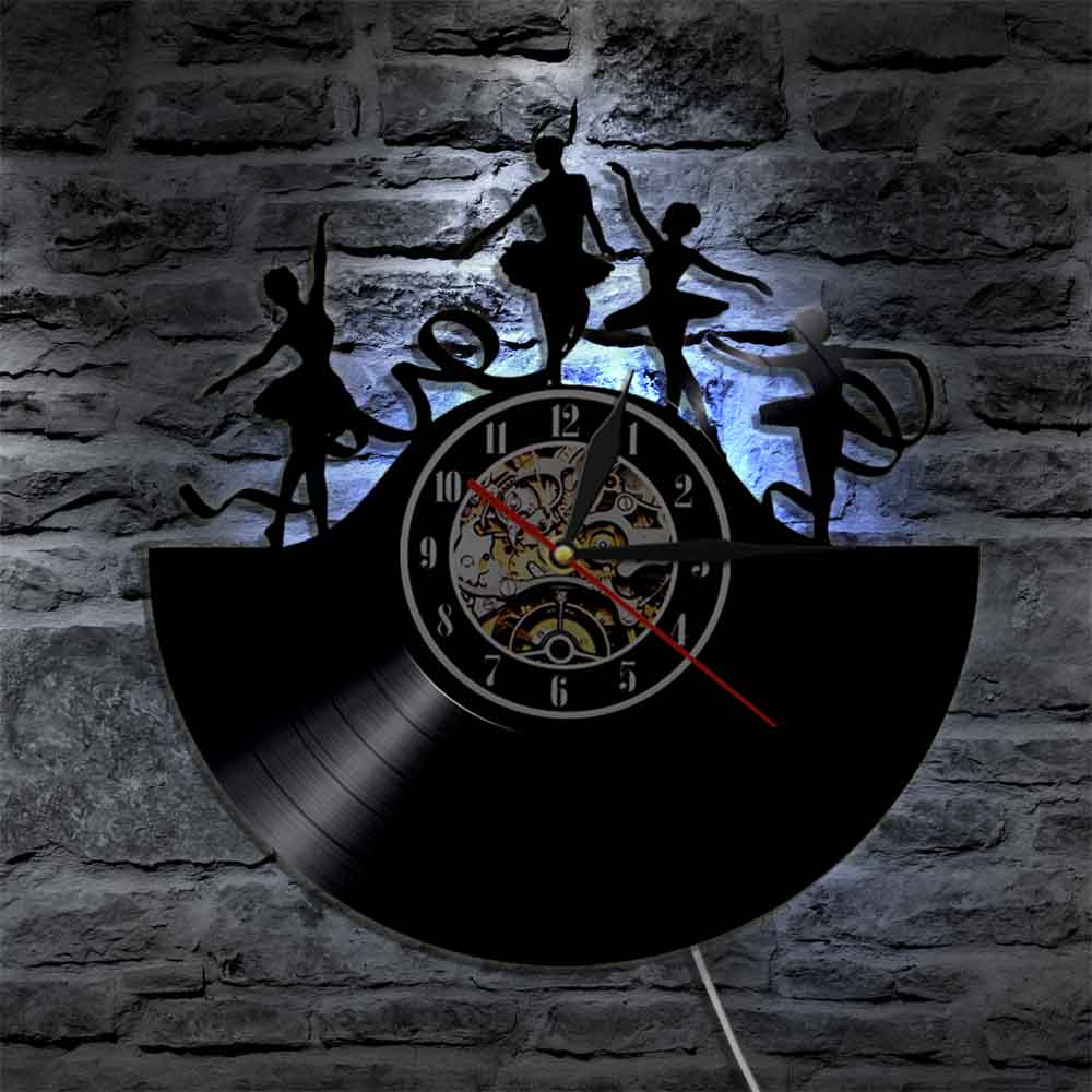 Ballerina Dance Vinyl Record Wall Art Klok Night Lamp Lp Klokken Horloge Dance Studio Vintage Decor Rock N Roll Voor ballet Dansers