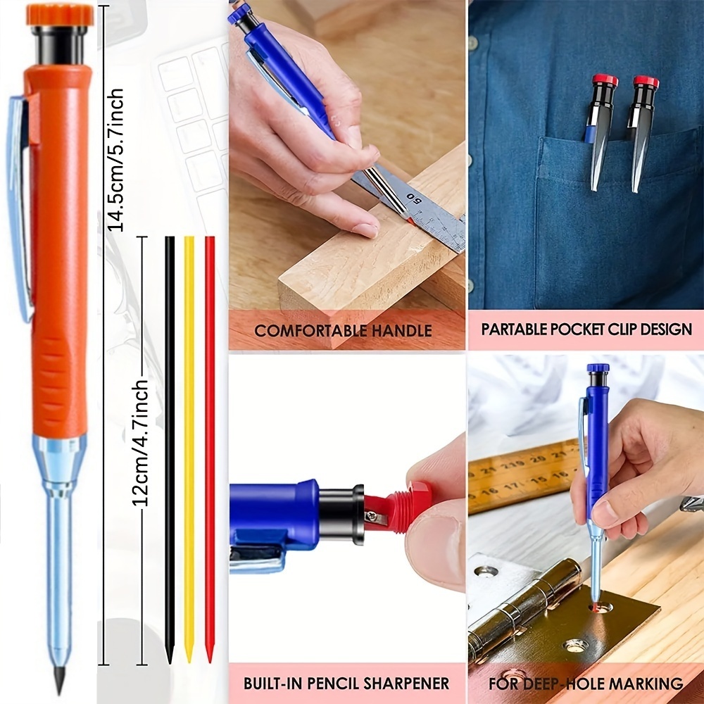 2.8mm Solid Carpenter Pencil with Pencil Cap and Built-in Sharpener for Deep Hole Mechanical Pencil scribing Marking Woodworking