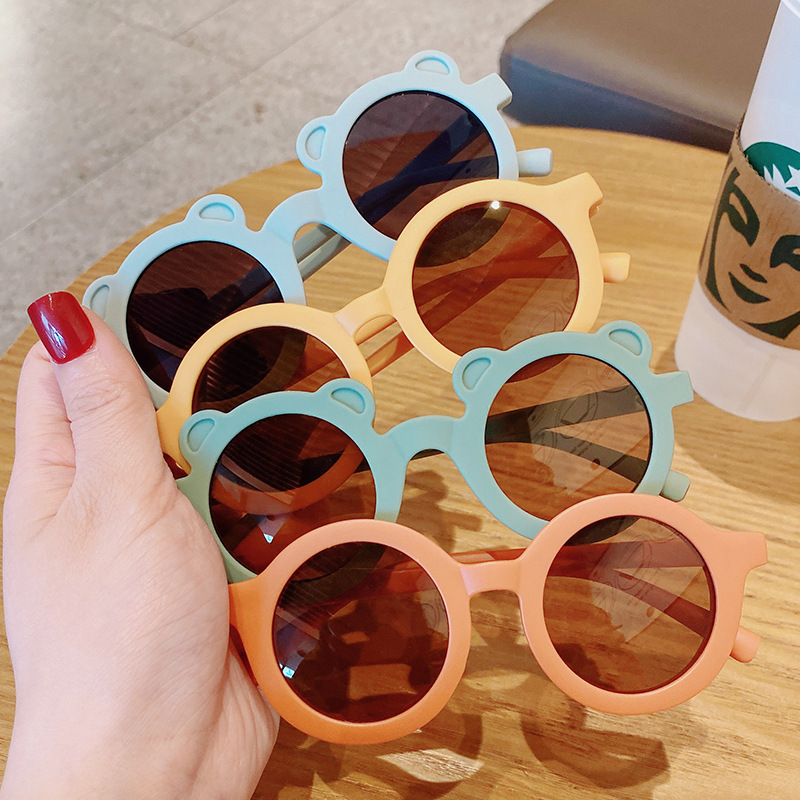 Lunettes de soleil de dessin animé pour enfants, monture en forme d&#39;ours, rondes, pour filles et garçons,