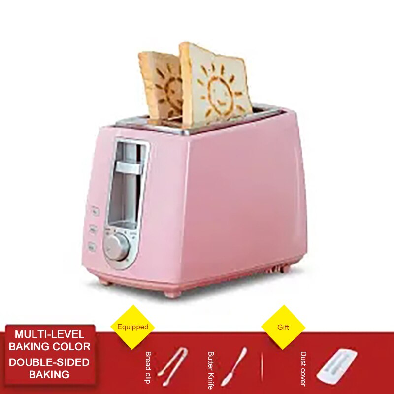 Electric Toaster Household Automatic Bread Baking Maker Breakfast Machine Toast Sandwich Grill Oven 2 Slice Kitchen Appliances: Pink Upgraded Cover