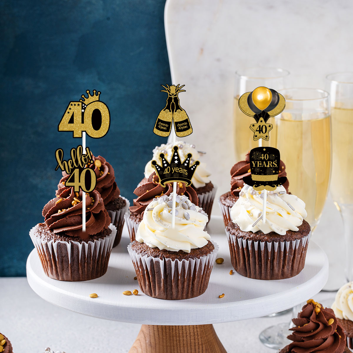 30 40 50 60 Years Old Cupcake Toppers Black Gold Cake Picks Adult Birthday Anniversary 30th 40th 50th 60th Birthday Cake Decor