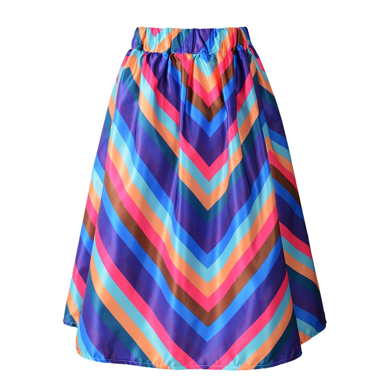 Neophil – Jupe trapèze plissée en Satin arc-en-ciel à rayures et franges imprimées, taille haute, volants évasés, S07048, collection été 2022
