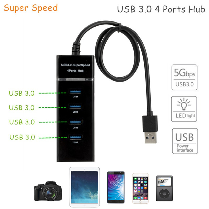 USB HUB 3.0 Multi USB 3.0 HUB Splitter 4 Port Multiple USB Port Adapter with LED Light USB HUB for PC Computer laptoop usb hub