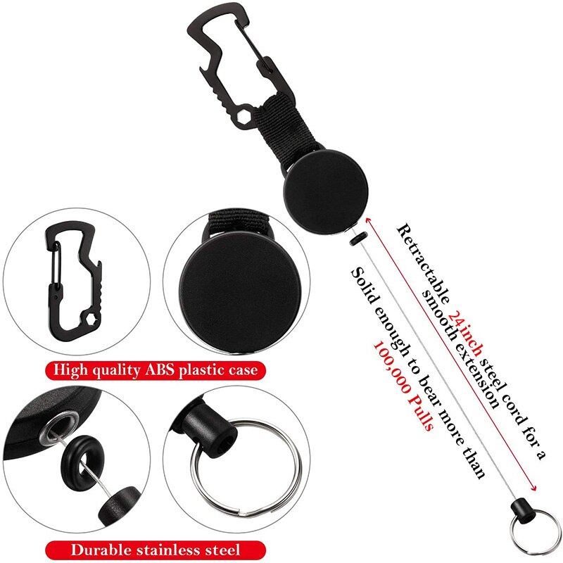 5 Pack Retractable Keychain Badge Holder Reel with Belt Clip, Steel Wire Cord and D Shape Key Ring for Key Holder