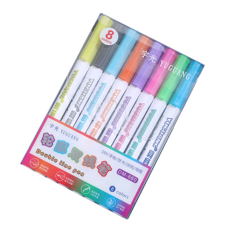 Juego de rotuladores artísticos de doble línea, marcadores de contorno, marcador de línea, álbum de recortes, tarjeta de póster diario, 8 colores: Default Title