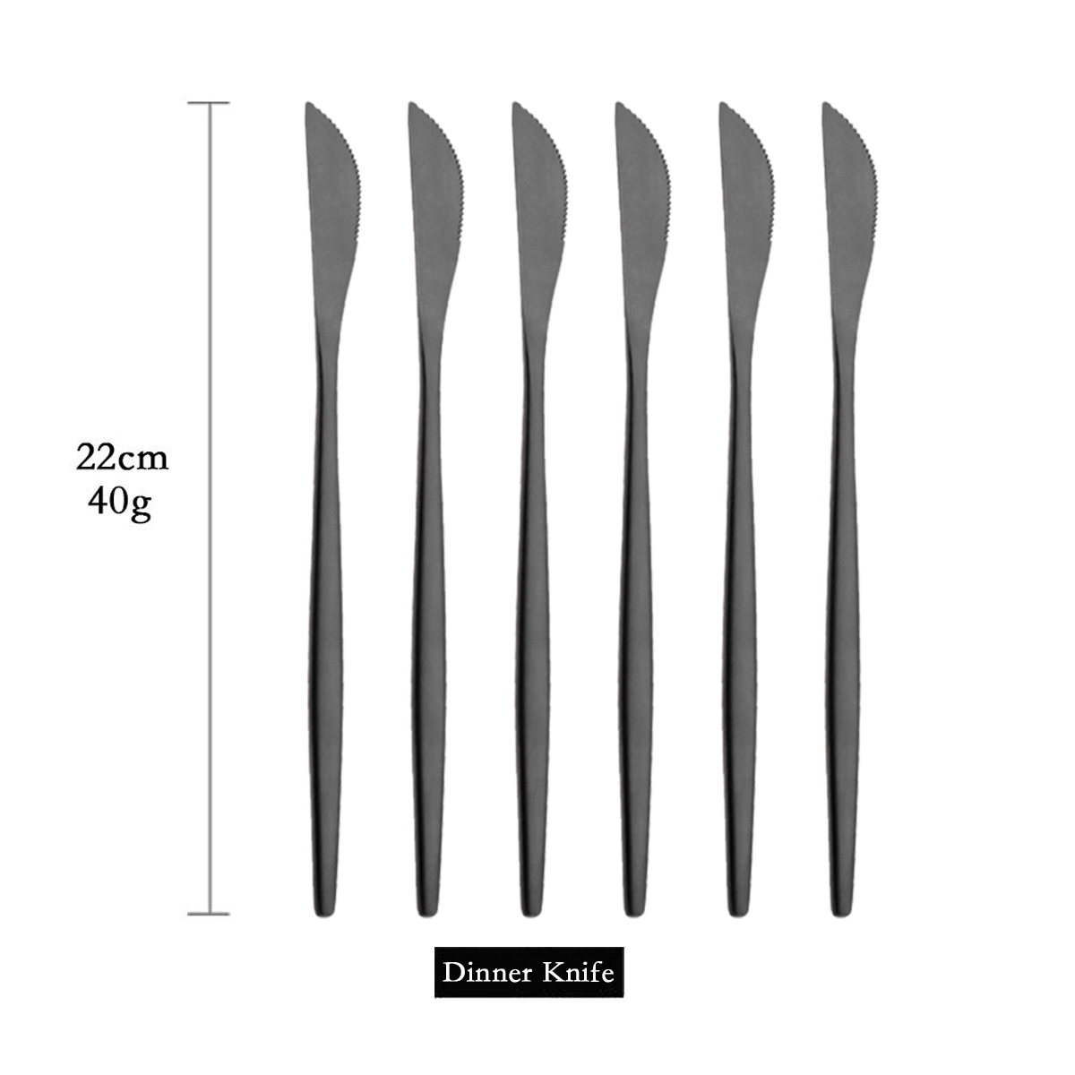 Juego de cubiertos de acero inoxidable para cocina, cubertería negra mate de 6 piezas, cuchara de hielo, tenedor, cuchillo de postre: Negro