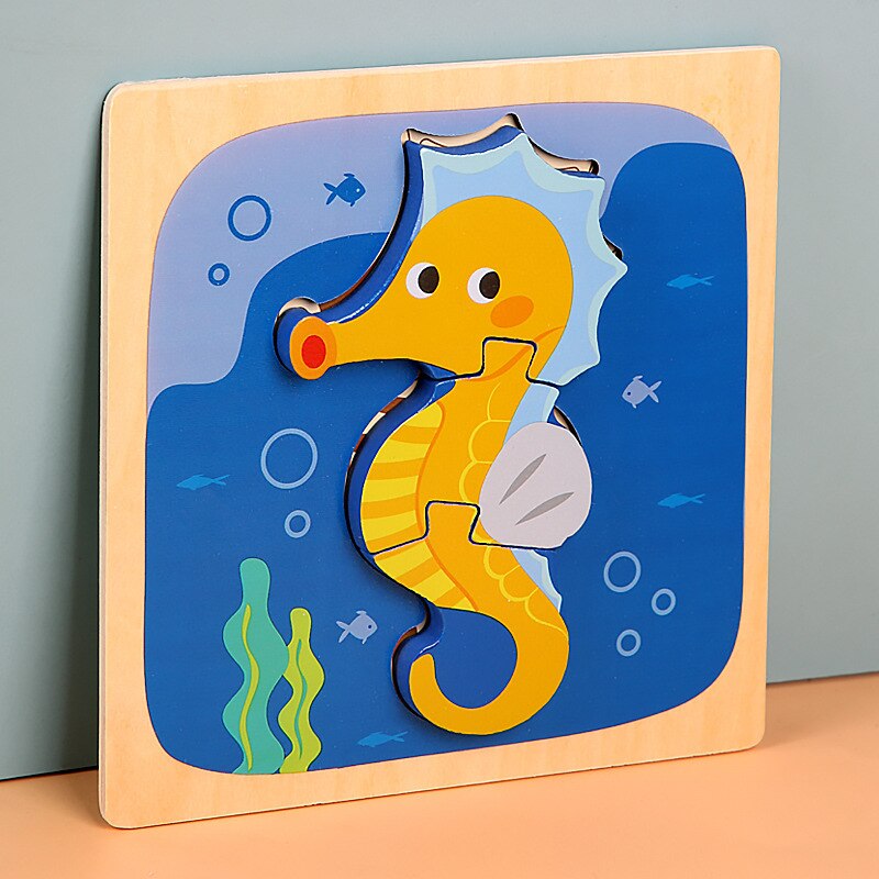 15*15cm Kinder Montessori Spielzeug 3D Holz Puzzle Baby Cartoon Tier/Verkehrs Jigsaw Puzzle Spielzeug für Kinder frühen Lernen: 05-dolphin