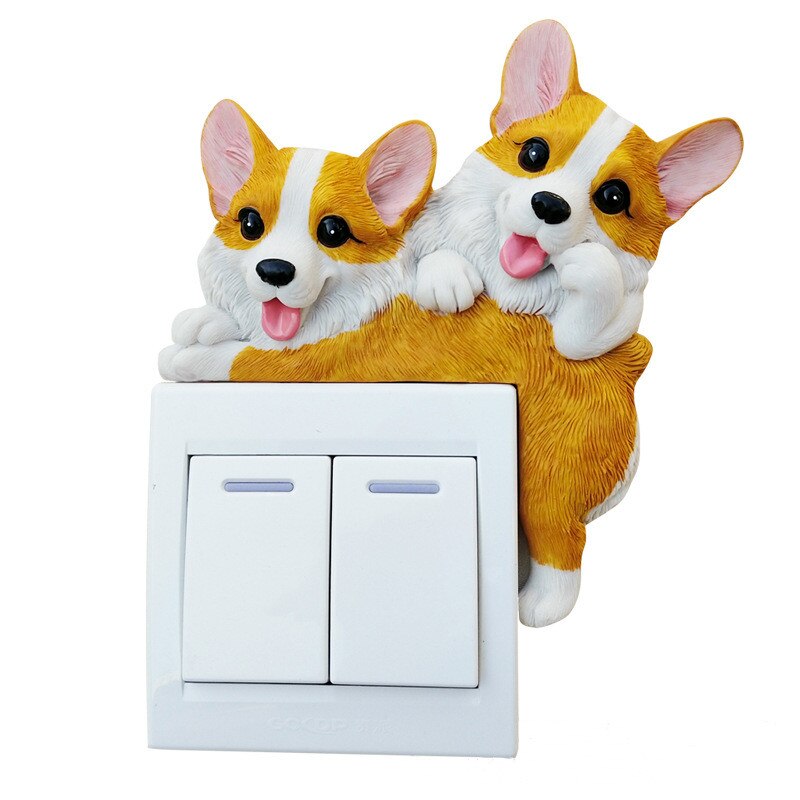 3D Wall Switch Stickers On The Wall Home Decorating Items Light Resin Socket Kawaii Dog Baby Children's Room Livingroom Sticker