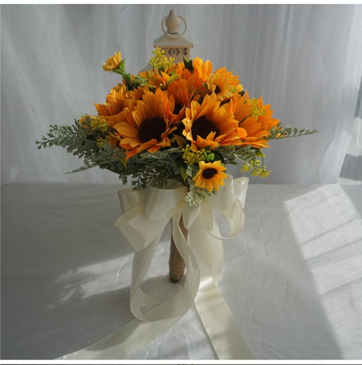 Sunflower Bridal Bouqet The Bride Holding Flowers Flores Artificiales De Novia Artificial Bridesmaid Wedding Bouquet