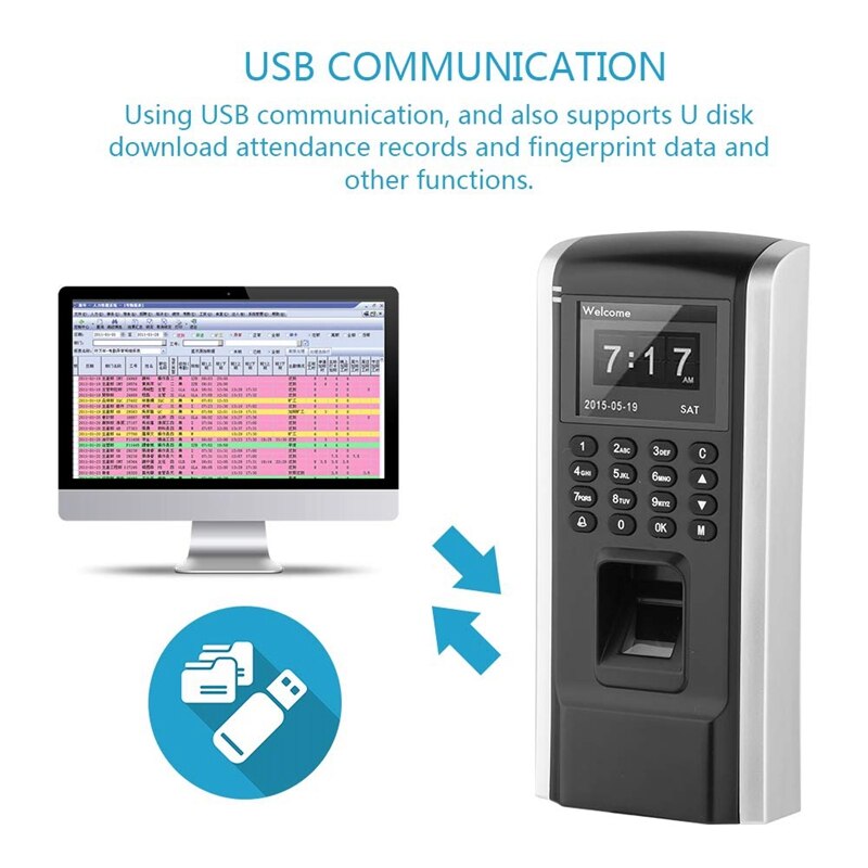 Dispositivo de reconocimiento de huellas dactilares F8, Control de acceso de huellas dactilares, tiempo de asistencia para empleados, controlador de acceso de pantalla TFT de 2,4 pulgadas