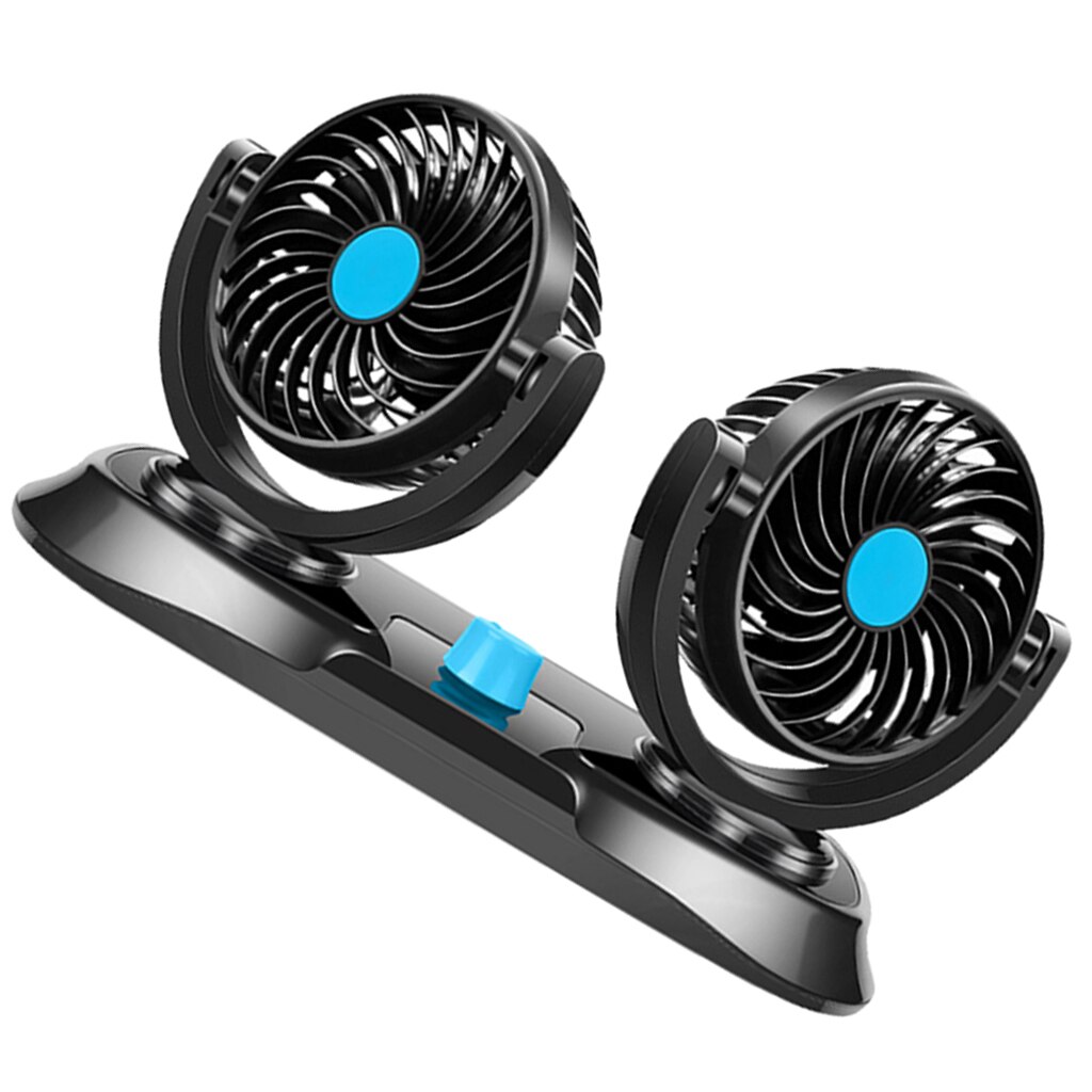 Dual Head Electric Car Air Fan 360° Rotating Auto Vehicle Cooling Car Fan Quiet 2 Speed Powerful Car Fans Lighter Plug