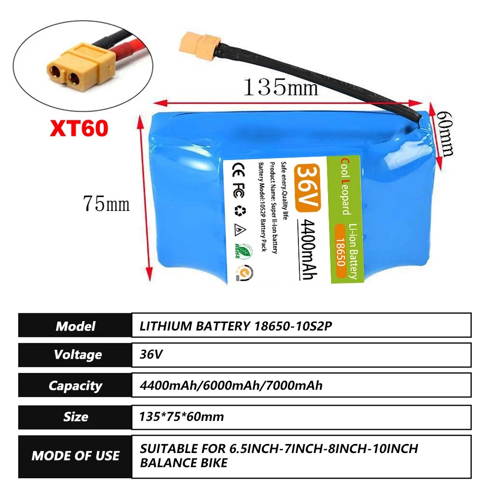 36V 6000mAh Battery Packs Lithium Ion Battery for Electric Self Balancing Scooter HoverBoard Unicycle 10S2P Battery