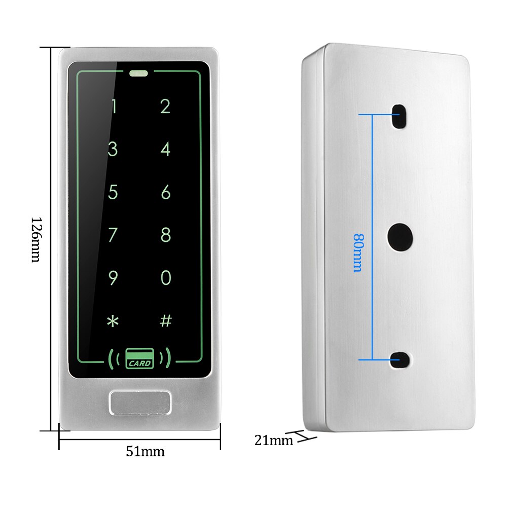 Standalone 125KHz RFID Access Control Keypad Touch Metal Proximity Reader Entry Door Opener for Door Lock System +10 Keyfobs