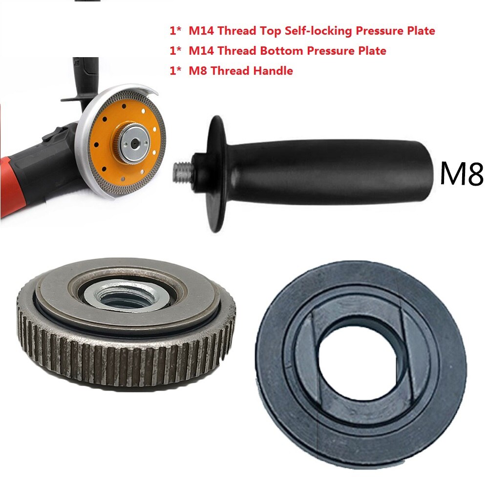 3Pcs Inner Outer Flange Nut Set For M14 Angle Grinder Quick-release Clamping W/M8 Handle For Bosch Milwaukee Metabo Makita.