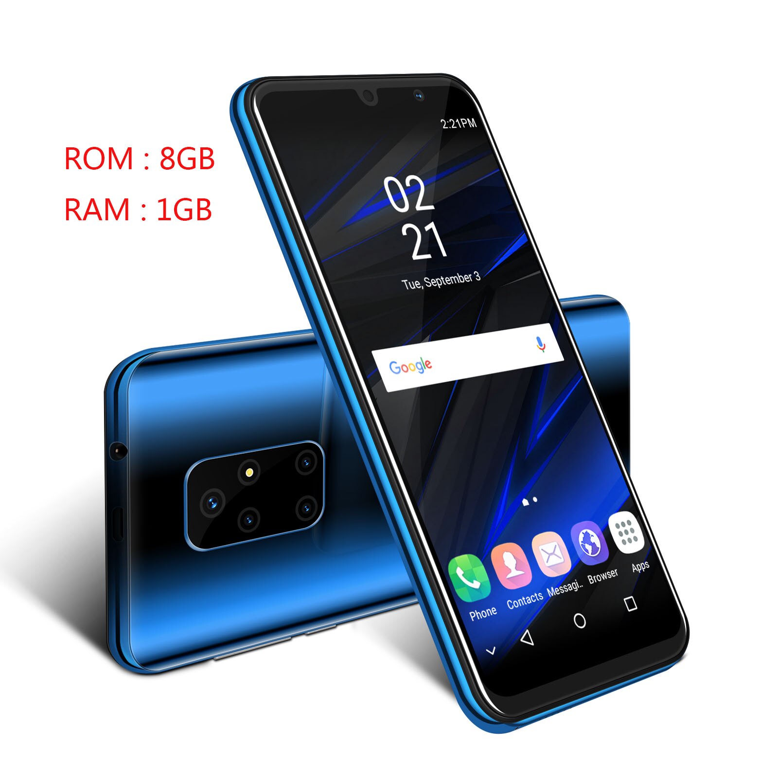XGODY 3G Celular Smartphone Android 8.1 5.5" Full Screen Dual SIM 1GB 8GB Cellphones Quad Core 5MP Camera 2500mAh Mobile Phones: Add 16GB SD Card / Blue   1GB 8GB