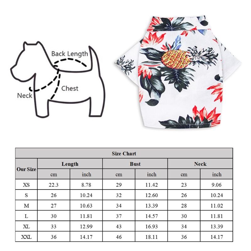 Kleding voor huisdieren, lente zomer, hawaiiaanse stijl, bedrukte katoenen shirts, geschikt voor kleine en middelgrote teddy shiba honden, shirt