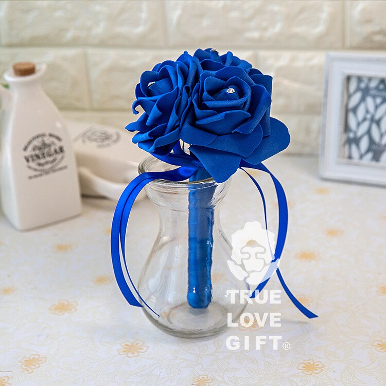 Bonito ramo romántico para boda , ramo pequeño de flores para dama de honor, novia, cinta con flores y diamantes de imitación de noiva: Royal blue