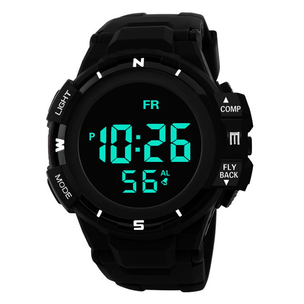 Heren Outdoor Horloges Waterdichte Digitale Led Display Alarm Datum Horloges Mannelijke Sport Elektronische Pols Klok Relogios Masculinos: Black