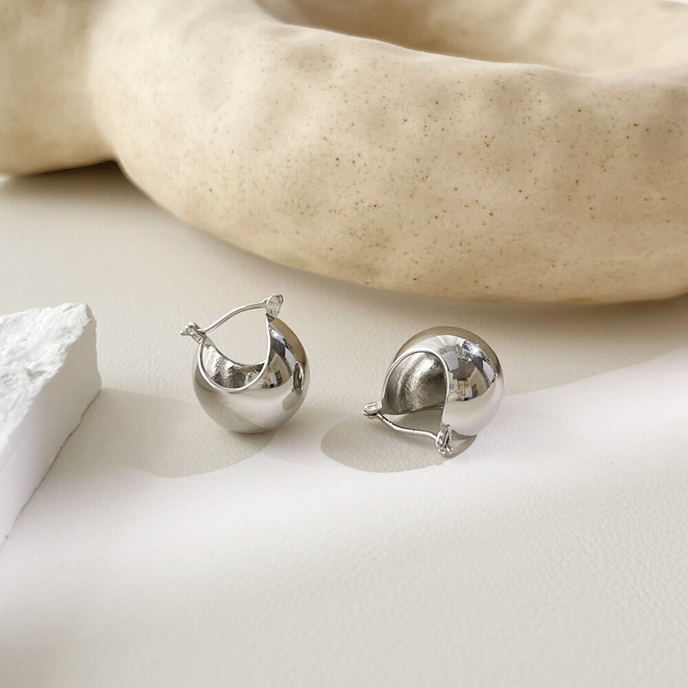 Peri&#39;sbox Minimalistische Elegante Gouden Bean Chunky Oorringen Voor Vrouwen Hollow Ronde Messing Huggie Oorbellen Party 2022