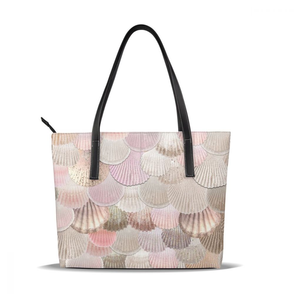Shell håndveske shell top-håndtak vesker kvinne mønster lær tote bag tenåring trend kvinner håndvesker: Havfrueskjell