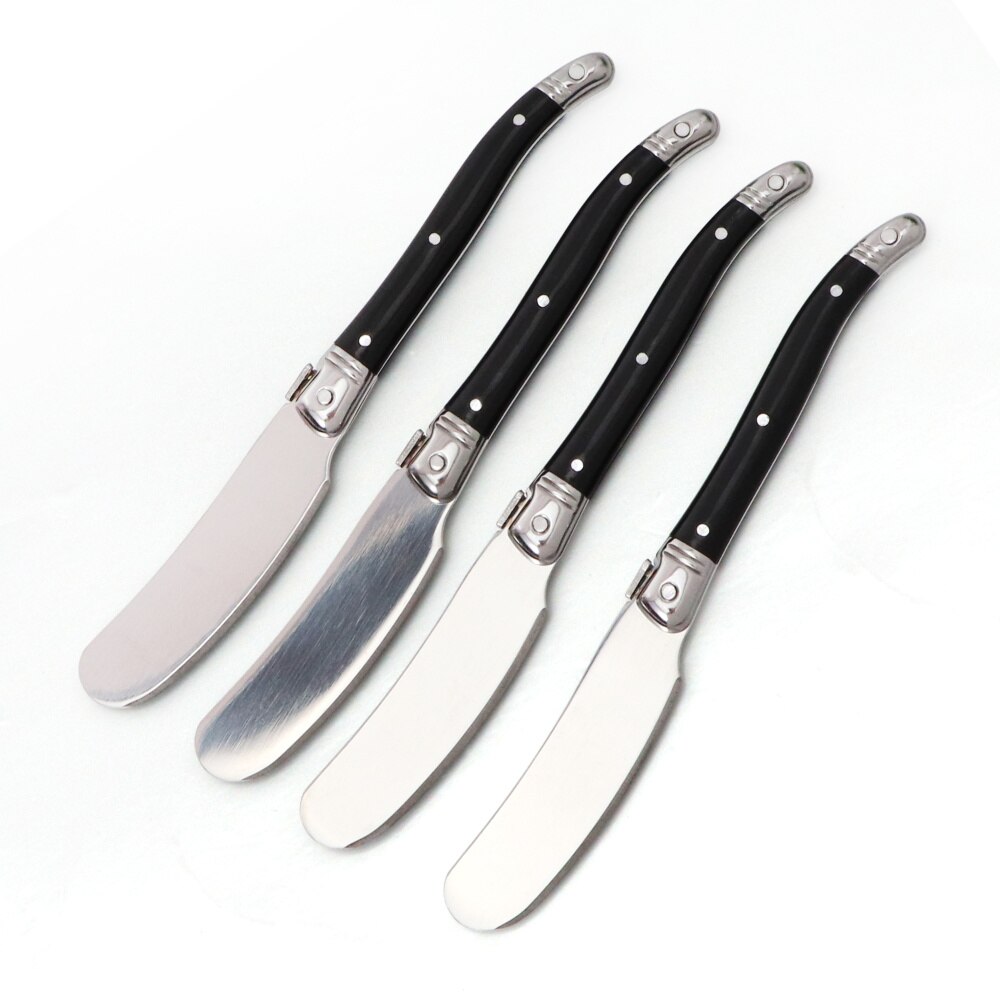 Couteau à beurre avec manche en plastique noir, Laguiole en acier inoxydable, épandeur de confiture de fromage, spatule Sandwich, trancheur de gâteau au fromage, couteau de Table
