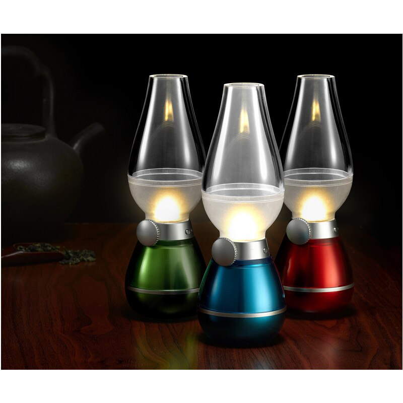 Hzfcew ledet blåsekontroll retro nattlys parafinlampe usb ladebordslampe dimming bærbare lanterner hestelampe