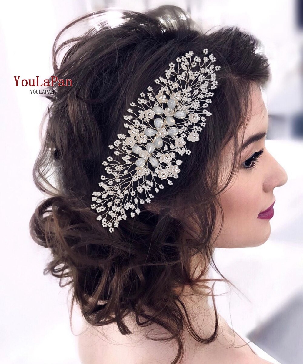 Topqueen  hp279 bloemen haarkam kralen haarkam bruiloft gouden zilveren haarkam juweel haarspeld bruids haarsieraden bruids tiara