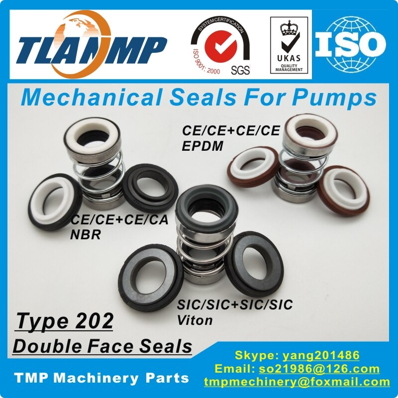 202-20 joints mécaniques Double Face (matériau: CE/CE/EPDM ,CA/CE/NBR, SiC/SiC/Vit) taille de l'arbre 20mm, dimension extérieure du siège 36mm