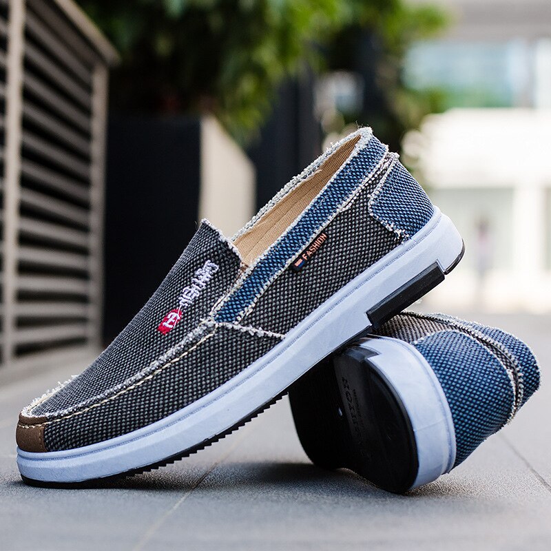 Hommes toile chaussures confortable toile chaussures hommes chaussures décontractées hommes mocassins plats chaussures hommes noir hommes chaussures baskets: gray / 6